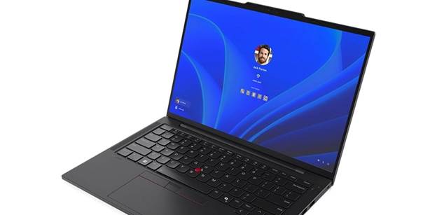 Ноутбук Lenovo ThinkPad T14s (5th&nbsp;Gen, 14, Intel), выполненный в цвете «черное затмение», вид спереди справа, крышка открыта под тупым углом. Акцент на доступных пользователю разнообразных опциях входа в систему, отображаемых на экране.