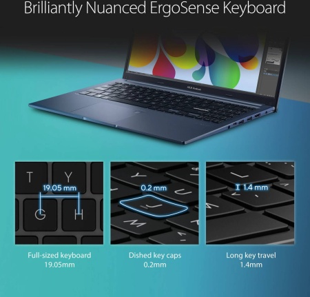 Ноутбук Asus Vivobook 15.6" 1920х1080 FHD Touch IPS (Intel Core i7-1255U, 40GB RAM DDR4, 2 TB SSD, Intel Iris Xe Graphics, Windows 11 Pro) Blue F1502ZA