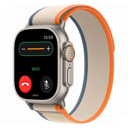 Часы Apple Watch Ultra 2, 49 мм, титан светлого цвета, ремешок Trail цвета «оранжевый/бежевый» (2023)