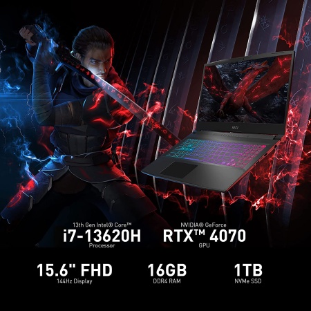 Ноутбук MSI Katana 15.6" 1920x1080 144Hz FHD IPS (Intel Core i7-13620H, 64GB RAM DDR5, 2TB SSD, NVIDIA GeForce RTX 4070, Windows 11) B13VGK-484US