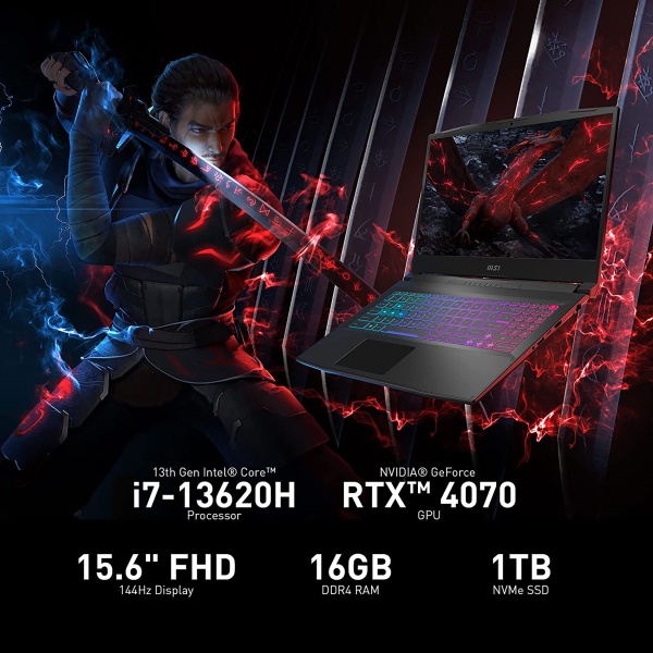 Ноутбук MSI Katana 15.6" 1920x1080 144Hz FHD IPS (Intel Core i7-13620H, 64GB RAM DDR5, 2TB SSD, NVIDIA GeForce RTX 4070, Windows 11) B13VGK-484US